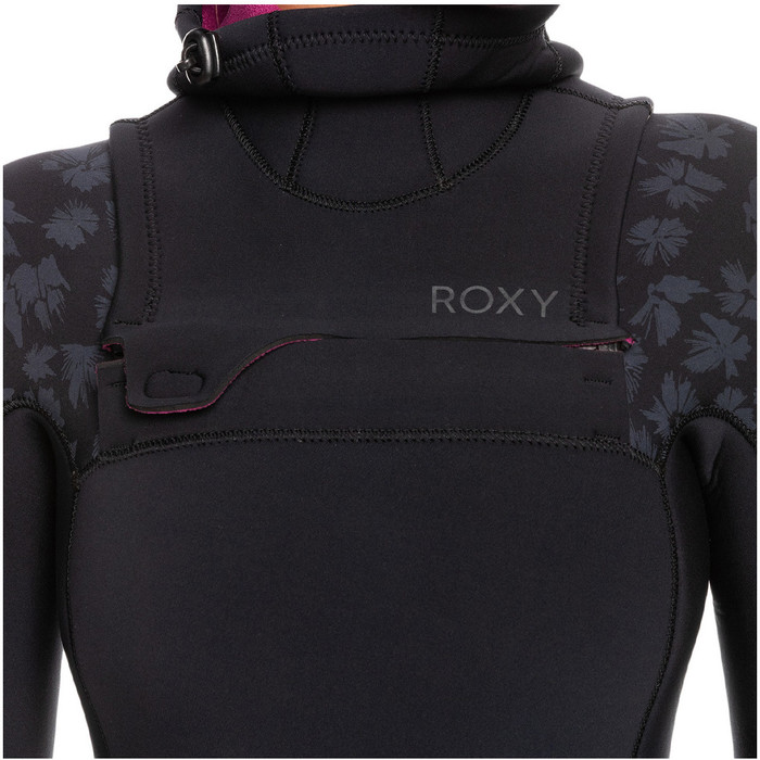 2024 Roxy Mujer Swell Series 5/4/3mm Chest Zip Con Capucha Neopreno ERJW203012 - Black